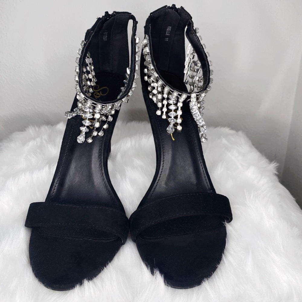 SO ME | Women’s Black Crystal Ankle Strap Heel |